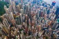 Aerial top view of Hong Kong Downtown, republic of china. Financial district and business centers in smart urban city in Asia. Royalty Free Stock Photo