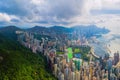 Aerial top view of Hong Kong Downtown, republic of china. Financial district and business centers in smart urban city in Asia. Royalty Free Stock Photo