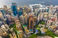 Aerial top view of Hong Kong Downtown, republic of china. Financial district and business centers in smart urban city in Asia. Royalty Free Stock Photo