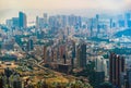 Aerial top view of Hong Kong Downtown, republic of china. Financial district and business centers in smart urban city in Asia. Royalty Free Stock Photo