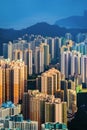 Aerial top view of Hong Kong Downtown, republic of china. Financial district and business centers in smart urban city in Asia. Royalty Free Stock Photo