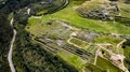 Aerial top view of the inca ruins of Sacsayhuaman