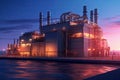 Aerial top view industry petroleum station with beautiful sky background, gas and oil refinery tank for process, Manufacturing of Royalty Free Stock Photo