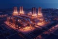 Aerial top view industry petroleum station with beautiful sky background, gas and oil refinery tank for process, Manufacturing of Royalty Free Stock Photo