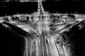 Aerial top view interchange of a city at night, Expressway is an important infrastructure in city, Road interchange in the city at Royalty Free Stock Photo