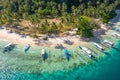 Aerial top view Ipil Beach on Pinagbuyutan Island, Near El Nido, Palawan, Philippines. Royalty Free Stock Photo