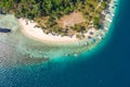 Aerial top view Ipil Beach on Pinagbuyutan Island, Near El Nido, Palawan, Philippines. Royalty Free Stock Photo