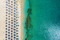 Aerial top view of Kalafatis beach on Mykonos island, Greece Royalty Free Stock Photo