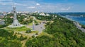 Aerial top view of Kiev Motherland statue monument on hills from above and cityscape, Kyiv, Ukraine Royalty Free Stock Photo