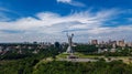Aerial top view of Kiev Motherland statue monument on hills from above and cityscape, Kyiv, Ukraine Royalty Free Stock Photo