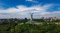 Aerial top view of Kiev Motherland statue monument on hills from above and cityscape, Kyiv, Ukraine Royalty Free Stock Photo