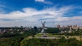 Aerial top view of Kiev Motherland statue monument on hills from above and cityscape, Kyiv, Ukraine Royalty Free Stock Photo