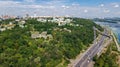 Aerial top view of Kiev Pechersk Lavra churches on hills from above, cityscape of Kyiv, Ukraine Royalty Free Stock Photo