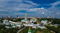 Aerial top view of Kiev Pechersk Lavra churches on hills from above, cityscape of Kyiv, Ukraine Royalty Free Stock Photo