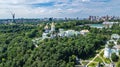 Aerial top view of Kiev Pechersk Lavra churches on hills from above, cityscape of Kyiv, Ukraine Royalty Free Stock Photo