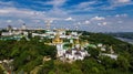 Aerial top view of Kiev Pechersk Lavra churches on hills from above, cityscape of Kyiv, Ukraine Royalty Free Stock Photo