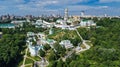 Aerial top view of Kiev Pechersk Lavra churches on hills from above, cityscape of Kyiv, Ukraine Royalty Free Stock Photo