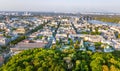 Aerial top view of Kyiv cityscape, Podol historical district skyline from above, city of Kiev