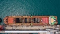 Aerial top view large general cargo ship bulk carrier
