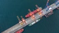 Aerial top view large general cargo ship bulk carrier, Bulk carrier dock, Global business import export logistic and Royalty Free Stock Photo