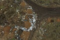 Aerial top view of a large pile of garbage. Pile of garbage on an illegal elemental garbage dump or on landfill, Many household