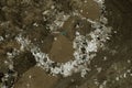 Aerial top view of a large pile of garbage. Pile of garbage on an illegal elemental garbage dump or on landfill, Many household