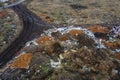 Aerial top view of a large pile of garbage. Pile of garbage on an illegal elemental garbage dump or on landfill, Many household