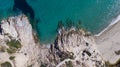 Aerial top view of Livadi Beach at the Ikaria