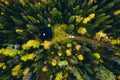 Aerial top view of log cabin or cottage with country road in spring forest in Finland Royalty Free Stock Photo
