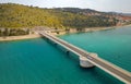 Aerial top view of a long bridge above a sea, island Ciovo in Croatia Royalty Free Stock Photo