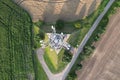 Aerial top view of the lookout tower Romanka by Hruby Jesenik village in Nymburk, Czech Republic