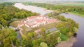 Aerial top view of Medieval castle in Nesvizh. Niasvizh ancient town