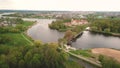 Aerial top view of Medieval castle in Nesvizh. Niasvizh ancient town