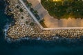 Aerial top view of Molos Park at night. Famous Limassol, Cyprus walking alley in evening, drone photo Royalty Free Stock Photo