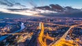 Aerial top view of Moscow city day to night timelapse after sunset. Form from the observation platform of the business Royalty Free Stock Photo