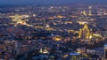 Aerial top view of Moscow night timelapse after sunset. Form from the observation platform of the business center of Royalty Free Stock Photo
