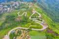 Aerial top view of Mountain and Road to Phu Thap Boek in the morning. Phetchabun Thailand