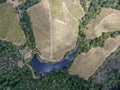 Aerial top view of Napa Valley with vineyard and little lake Royalty Free Stock Photo