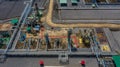 Aerial top view natural gas pipeline, gas industry, gas transport system, stop valves and appliances for gas pumping station Royalty Free Stock Photo