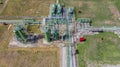 Aerial top view natural gas pipeline, gas industry, gas transport system, stop valves and appliances for gas pumping station Royalty Free Stock Photo