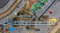 Aerial top view natural gas pipeline, gas industry, gas transport system, stop valves and appliances for gas pumping station Royalty Free Stock Photo