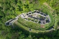 Aerial top view of Nevitsky Castle ruins near Nevitske village, Zakarpattia, Ukraine