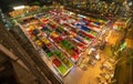 Aerial top view of Night Market people walking street, Colorful tents in the train of Ratchada at Bangkok city, Thailand. Rerail Royalty Free Stock Photo