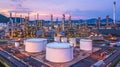 Aerial top view oil and gas chemical tank with oil refinery plan Royalty Free Stock Photo