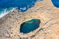 Aerial top view over the Coral Lagoon in Mellieha view on cape of Malta island