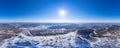 Aerial top view Panorama Sheregesh ski lift resort winter, mountain and hotels, Russia Kemerovo region Royalty Free Stock Photo