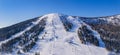 Aerial top view Panorama Sheregesh ski lift resort winter, mountain and hotels, Russia Kemerovo region Royalty Free Stock Photo