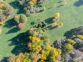 Aerial top view of park area in fall season Royalty Free Stock Photo