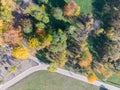 Aerial top view of park trees with bright foliage Royalty Free Stock Photo