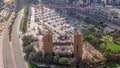 Aerial top view of parking lot cars of the business center timelapse Royalty Free Stock Photo